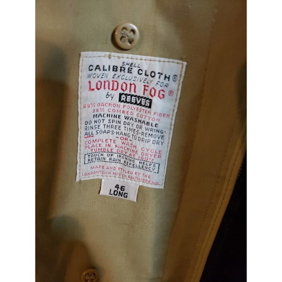 LONDON FOG By Reeves Maincoats Calibre Cloth Trench Alpaca Blend Liner 46 Long - Picture 10 of 16
